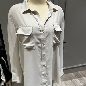 White Button-Up Shirt with Pockets